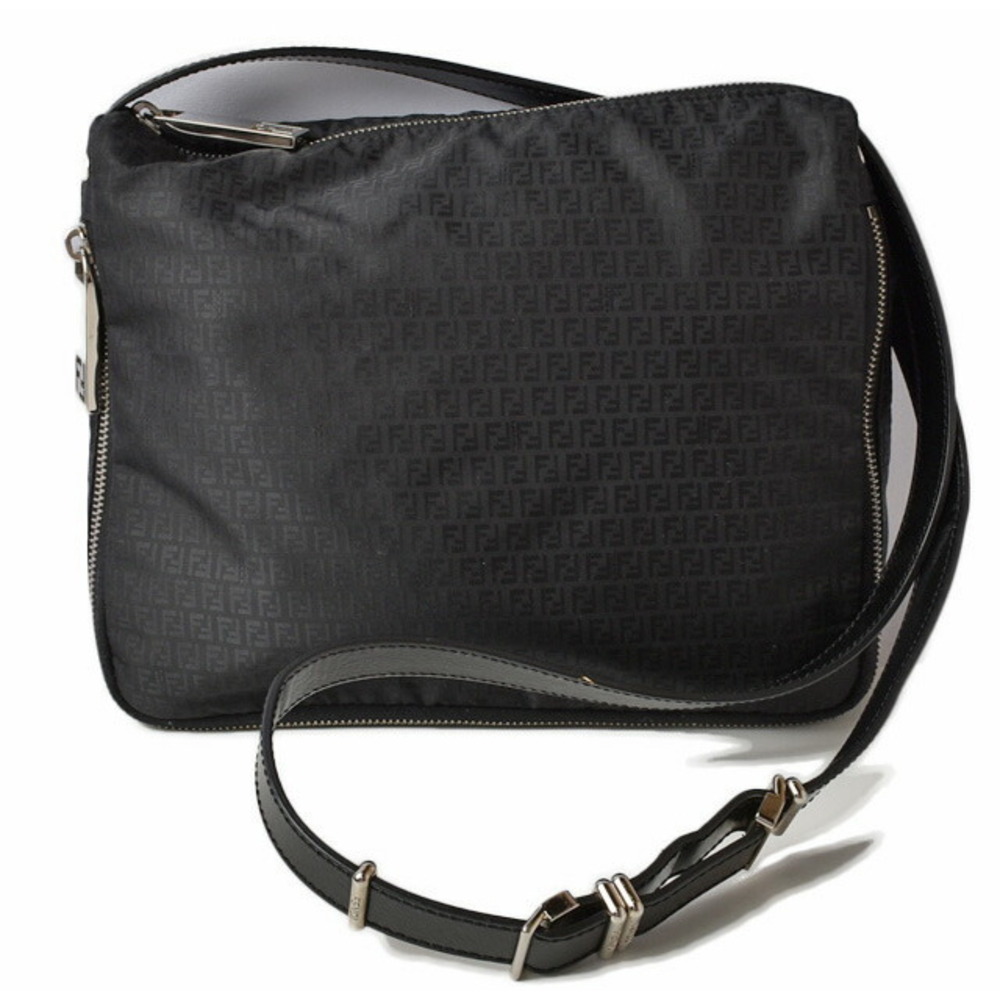 Fendi shoulder bag zucchino black nylon logo plate